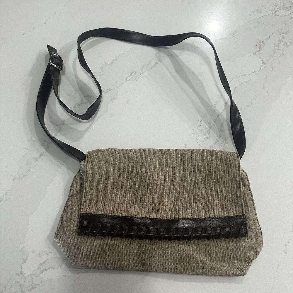 Vintage Etienne Aigner Canvas Leather Shoulder Handbag Brown Leather Trim